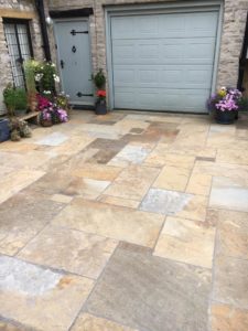 Riven patio paving in mixed sizes and colours